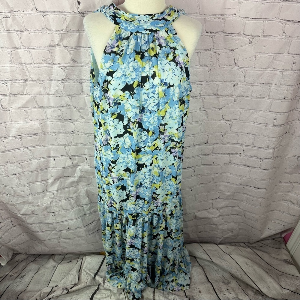 Vince Camuto Floral Maxi Dress sz L sleeveless halter neck